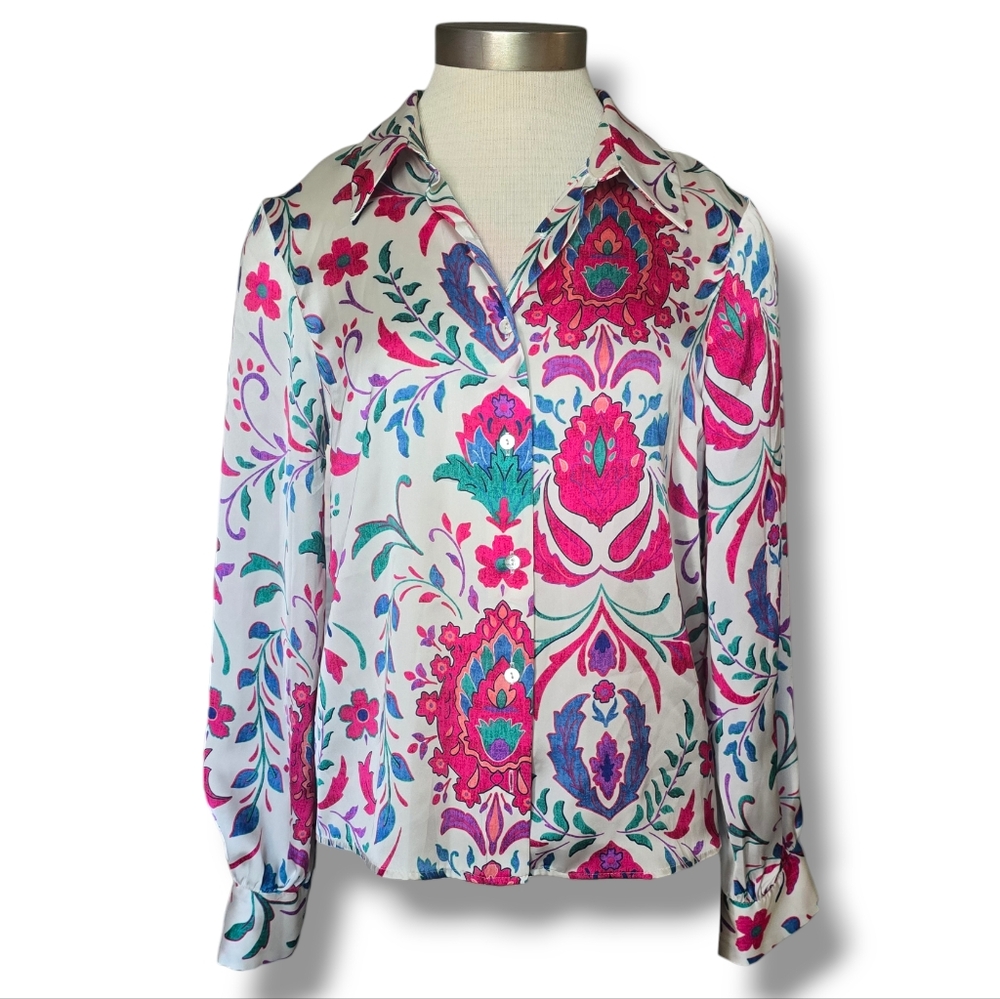 Zara colorful button down floral shirt size Large